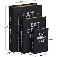 Black Eat Drink Nap Linen Storage Book Box Set
