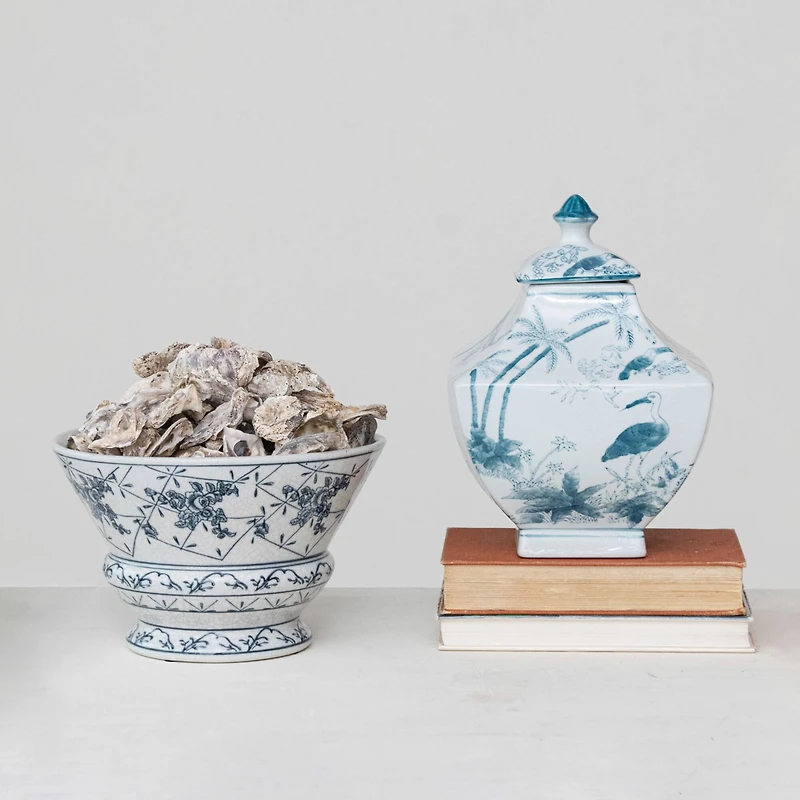 Hello Honey® 10" Blue & White Round Blossom Porcelain Bowl