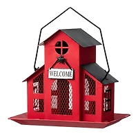 Glitzhome® 12" Red Metal Barn Hanging Bird Feeder