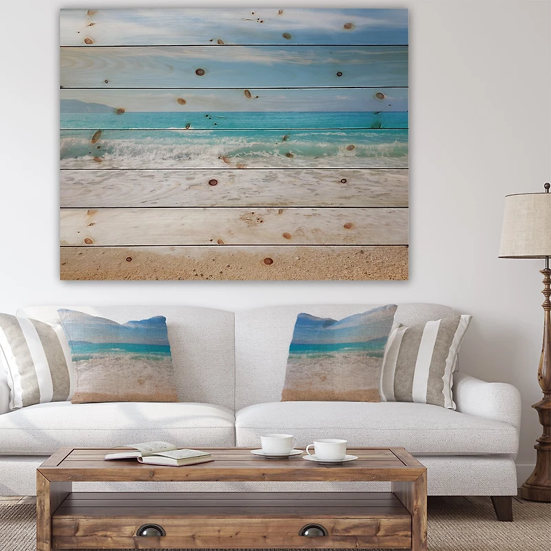 Designart - White Waves Kissing Beach Sand