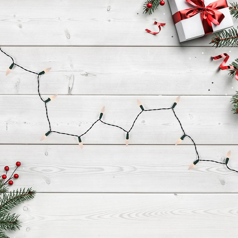 Battery Operated LED C6 Faceted Christmas Lights - Warm White  - 15.75' Green Wire  - 50ct