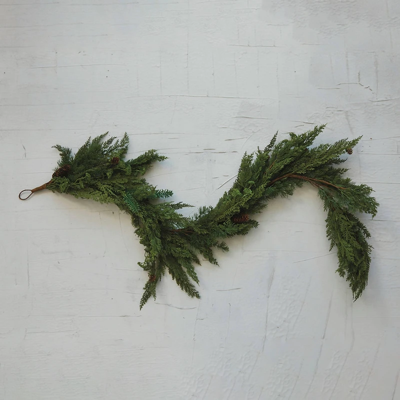 Hello Honey 6ft. Faux Spruce & Pine Garland with Natural Pinecones