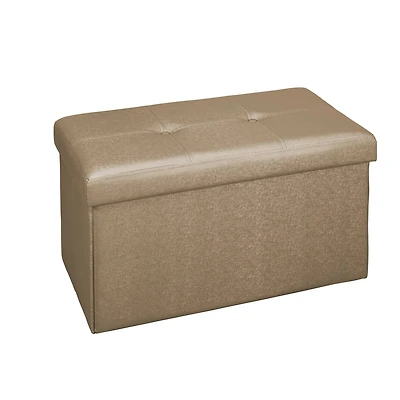 Simplify Metallic Brown Faux Leather Double Folding Storage Ottoman