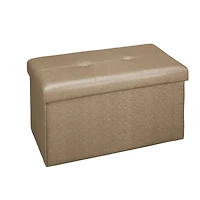 Simplify Metallic Brown Faux Leather Double Folding Storage Ottoman