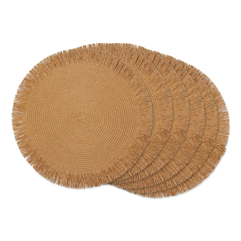 DII® 15" Round Natural Fringe Woven Placemat Set, 6ct.