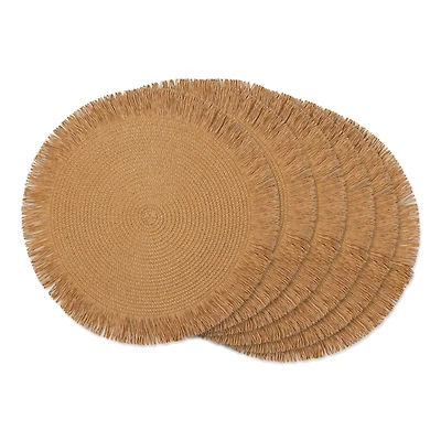 DII® 15" Round Natural Fringe Woven Placemat Set, 6ct.