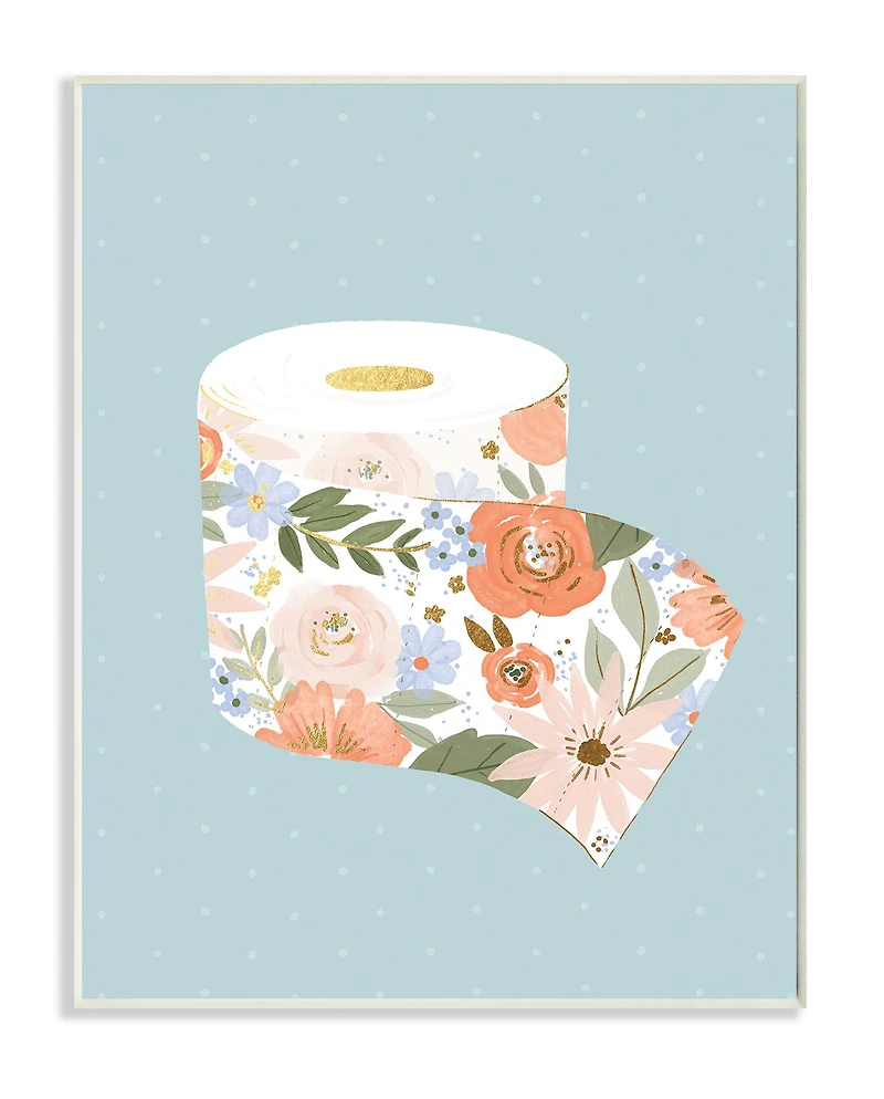 Stupell Industries Spring Floral Print Toilet Paper on Blue Wall Plaque