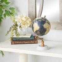11" Black Marble & Metal Contemporary Globe