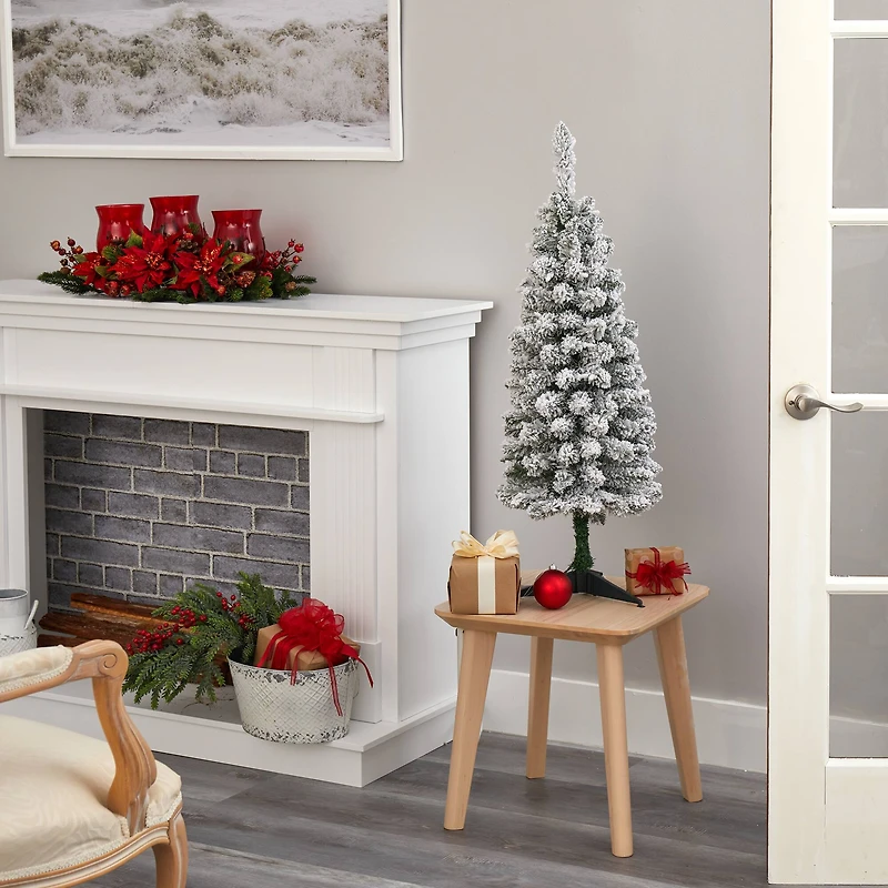 3ft. Pre-Lit Flocked Pencil Artificial Christmas Tree with Clear Lights