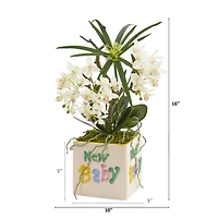 16" Orchid Phalaenopsis and Cyperus Artificial Arrangement in New Baby Vase