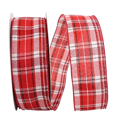 JAM Paper 2.5" x 50yd. Twill Wired Holiday Plaid Ribbon