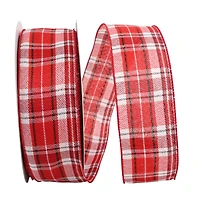 JAM Paper 2.5" x 50yd. Twill Wired Holiday Plaid Ribbon