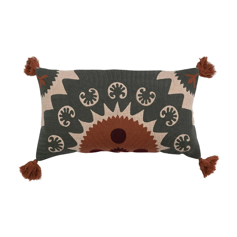 Hello Honey® Suzani Embroidery Cotton Lumbar Pillow with Tassels