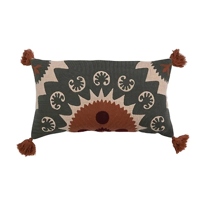 Hello Honey® Suzani Embroidery Cotton Lumbar Pillow with Tassels