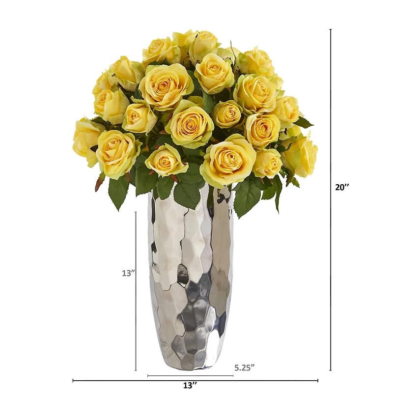 20" Rose Artificial Arrangement in Silver Vase