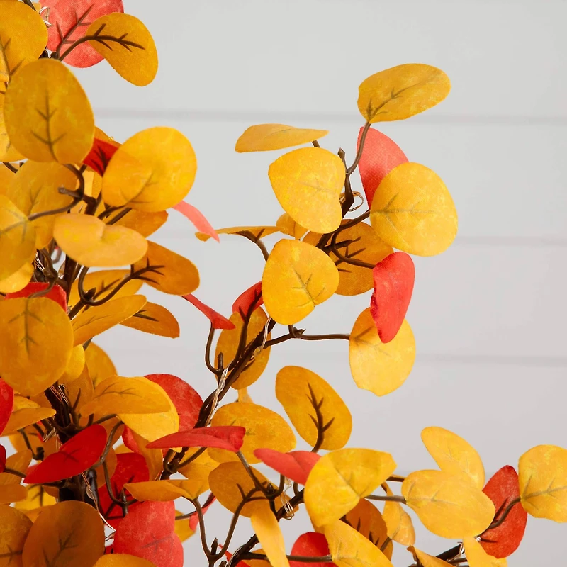 21in. Pre-Lit Bright Autumn Eucalyptus Artificial Fall Tree with 50 Warm White LED Lights and Detachable Base