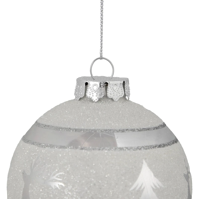 3.5" White & Silver Glass Ball Ornament