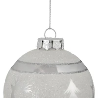 3.5" White & Silver Glass Ball Ornament