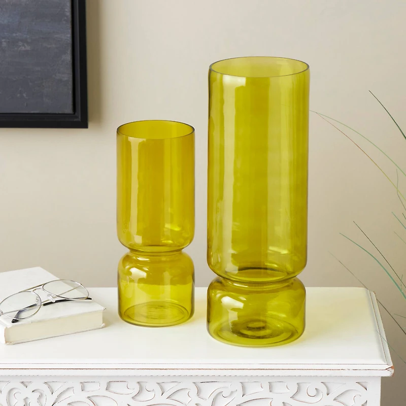 Green Modern Round Glass Vase Set