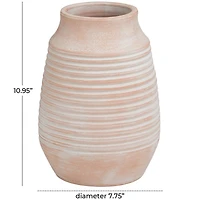 11" Pink Ceramic Whitewashed Ribbed Vase