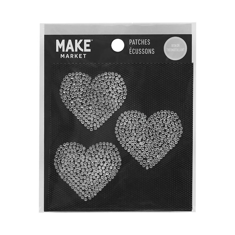 1.5" Rhinestone Heart Iron On Patches, 3ct. by Make Market®