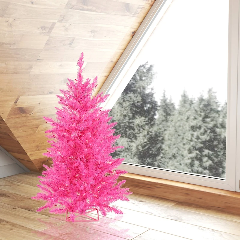 3ft. Pre-Lit Hot Pink Artificial Christmas Tree, Pink LED Lights