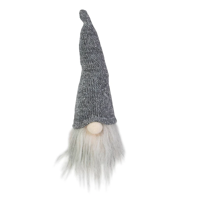 8" Metallic Gray Knit Gnome Head LED Ornament