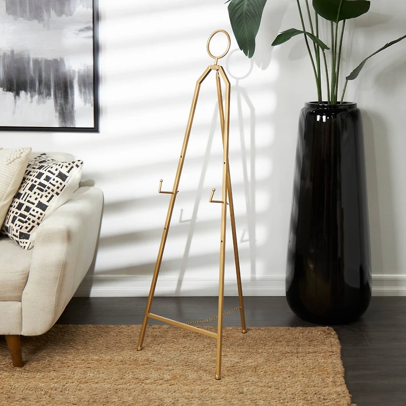 51.5" Gold Metal Adjustable Minimalistic Floor Easel with Circular Ring Top