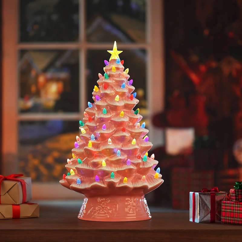 18" Pink Lit Nostalgic Christmas Tree