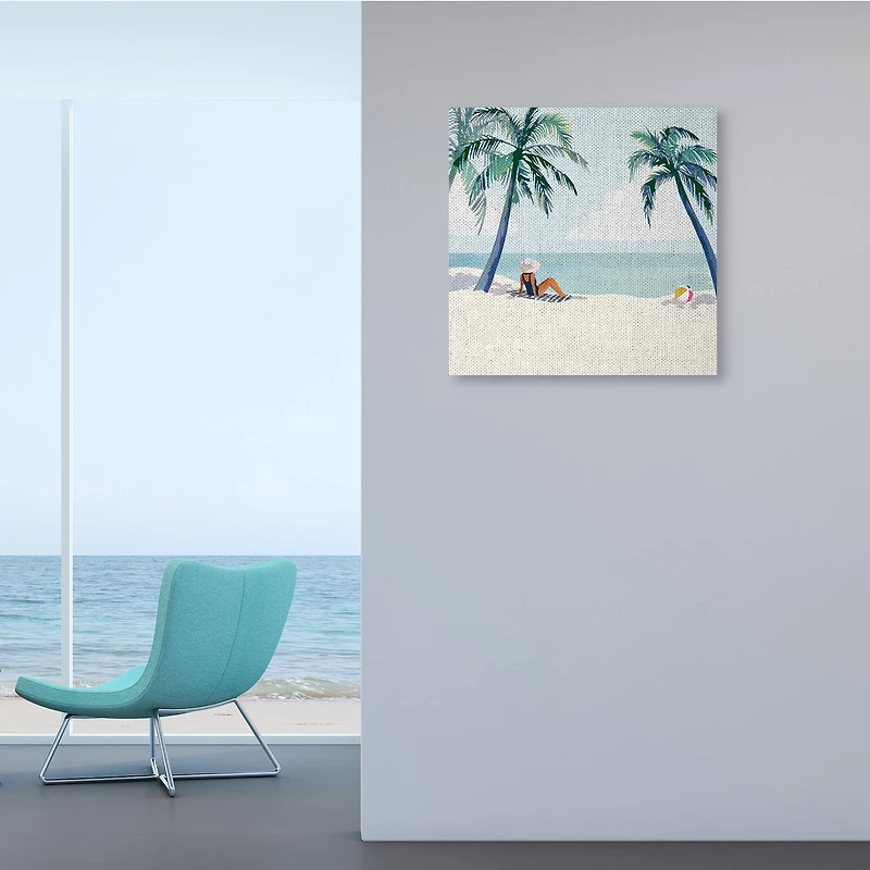 Stupell Industries Woman Lounging under Palm Tree Coastal Landscape Canvas Wall Art