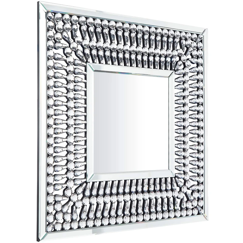Silver Glass Wall Mirror with Crystal Embellishment 32" x 1" x 32"