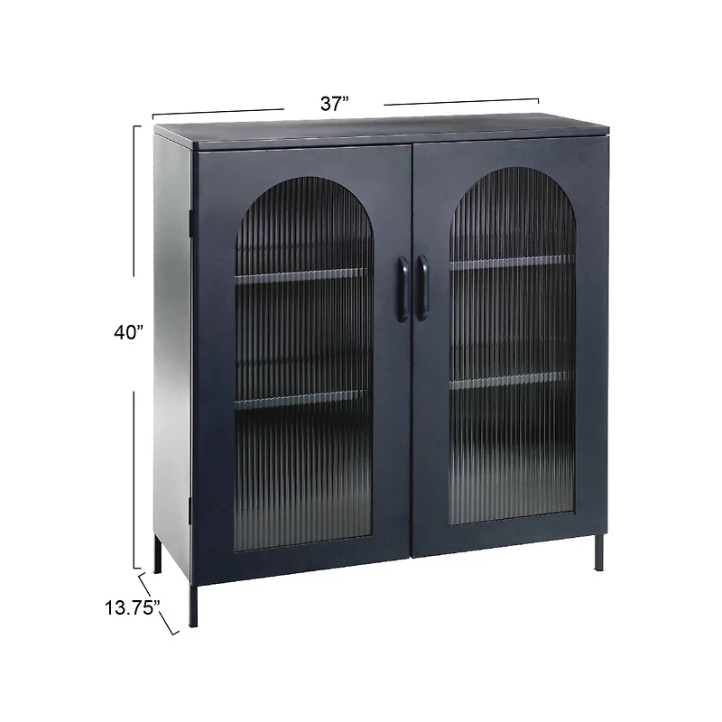 Hello Honey® Solstice 3ft. Black Metal Cabinet with Arched Glass Doors