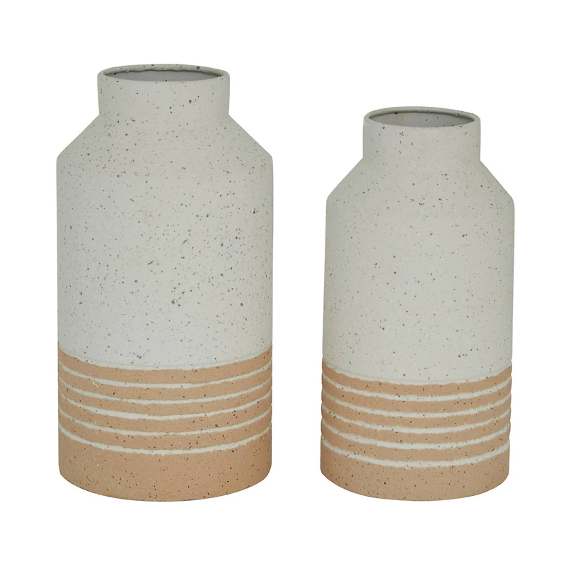 Set of 2 White Metal Farmhouse Vase, 11", 12"