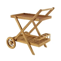 Brown Teak wood Traditional Outdoor Rolling Serving Cart, 32" x 32" x 21"