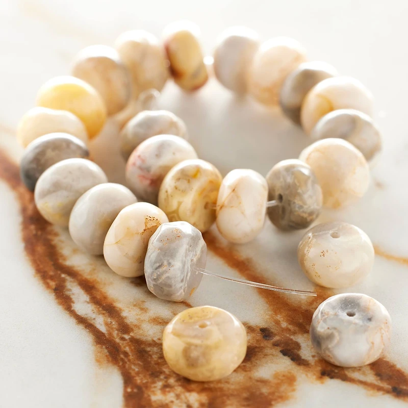 12 Pack:  Amber Crazy Lace Agate Rondelle Beads, 10mm by Bead Landing™