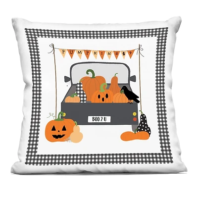 Stupell Industries Pumpkin Truck with Gingham Border Decorative Printed Throw Pillow