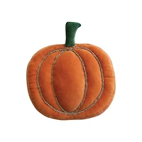 Hello Honey® 10.5" x 9" Green & Orange Woven Cotton Velvet Pumpkin Shaped Pillow