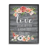 Stupell Industries Love Grows Best Motivational Family Phrase Rustic Flowers Framed Wall Art