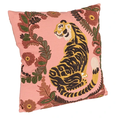 Hello Honey® 20" Tiger & Flowers Embroidered Accent Pillow