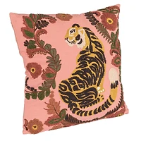 Hello Honey® 20" Tiger & Flowers Embroidered Accent Pillow