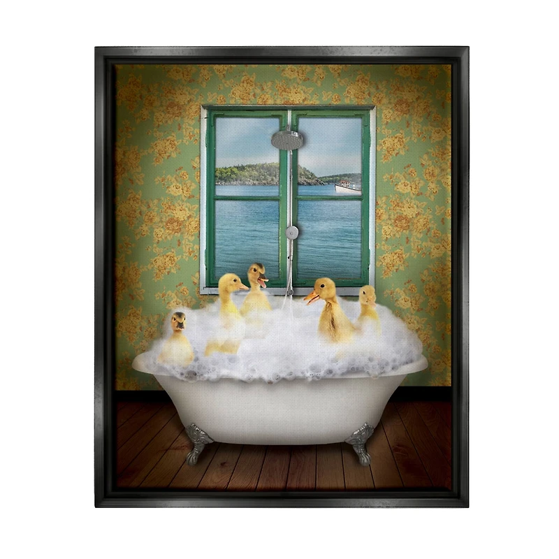 Stupell Industries Ducks Bathing Tub Ocean View Floater Framed Art