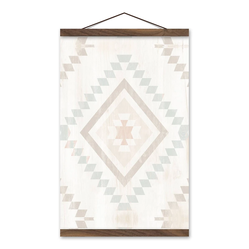 Neutral Tribal Pattern Teak Hanging Canvas
