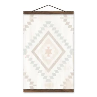 Neutral Tribal Pattern Teak Hanging Canvas