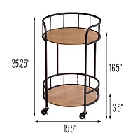Honey Can Do Black & Natural 2-Tier Round Side Table with Wheels