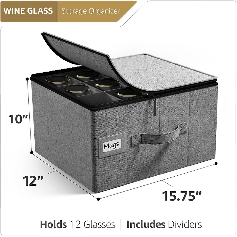 Sorbus 15.75" Gray Stemware Storage Chest