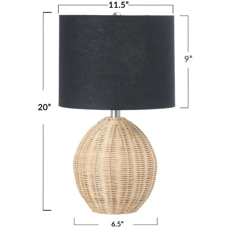 Hello Honey® 20" Natural Boho Woven Rattan Table Lamp with Black Linen Shade