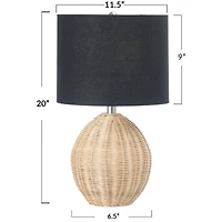 Hello Honey® 20" Natural Boho Woven Rattan Table Lamp with Black Linen Shade