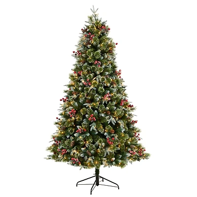 7.5ft. Pre-Lit Snow Tipped Aspen Spruce Artificial Christmas Tree, White LED Lights