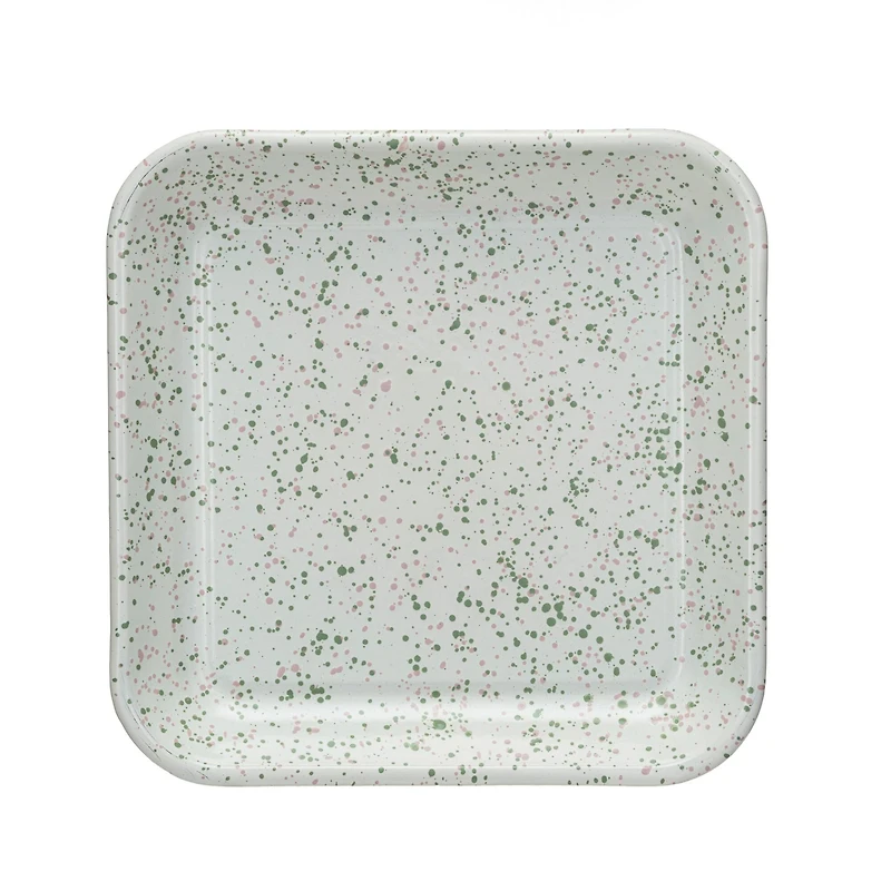 Hello Honey® 10.5" Mint & Pink Splatter Enameled Metal Platter