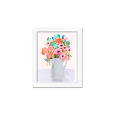 Florals in Pitcher 11" x 14" White Framed Print Under Plexiglass